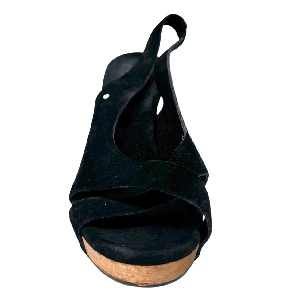UGG HAZEL BLACK SUEDE & CORK WEDGE HEEL PLATFORM SANDALS